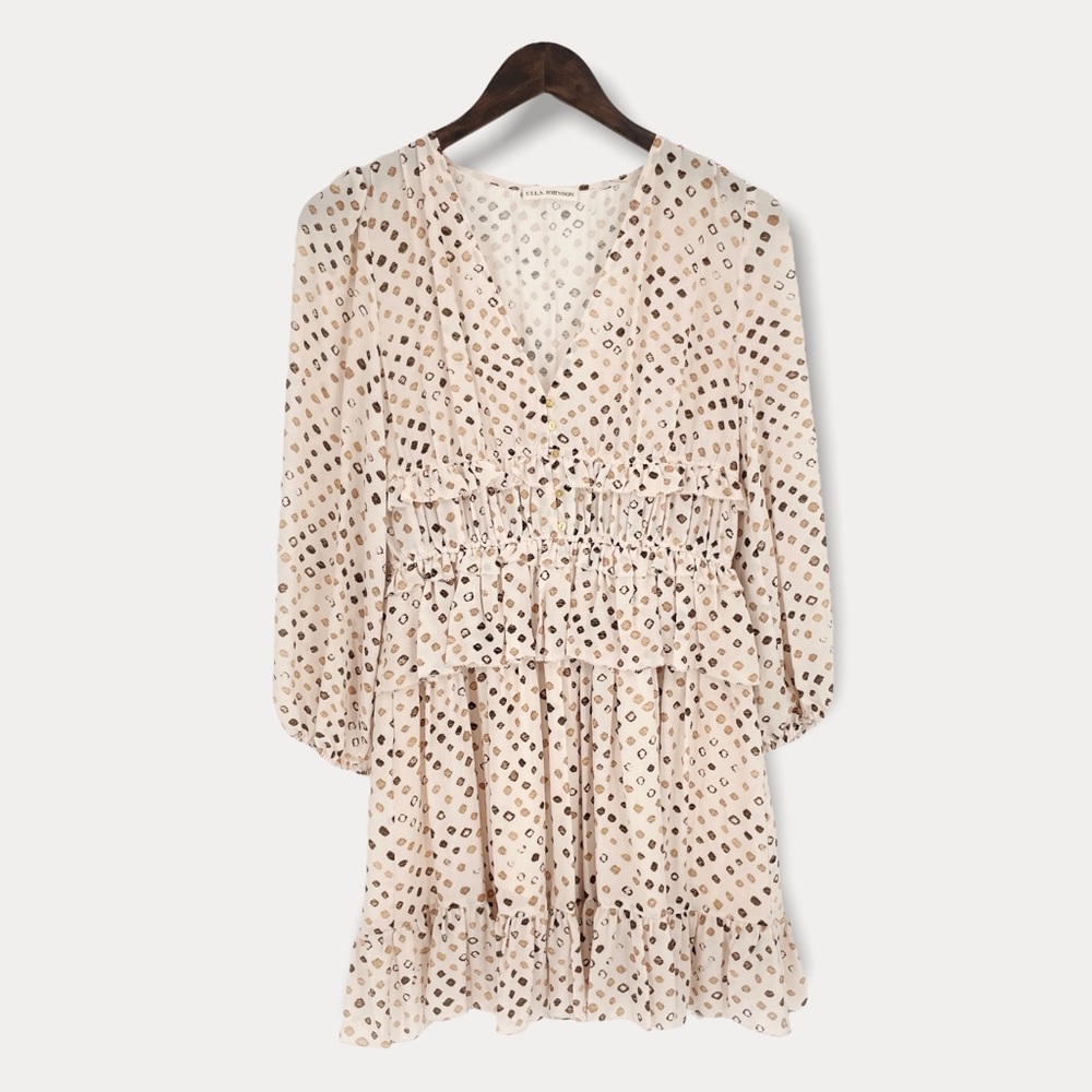 Ulla Johnson Beige Silk Leopard Dot Safari Mini Dress‎ Size 2
